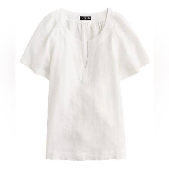 J.Crew $89.50 Flutter sleeve 100% linen V neck top, White - Picture 2 of 2